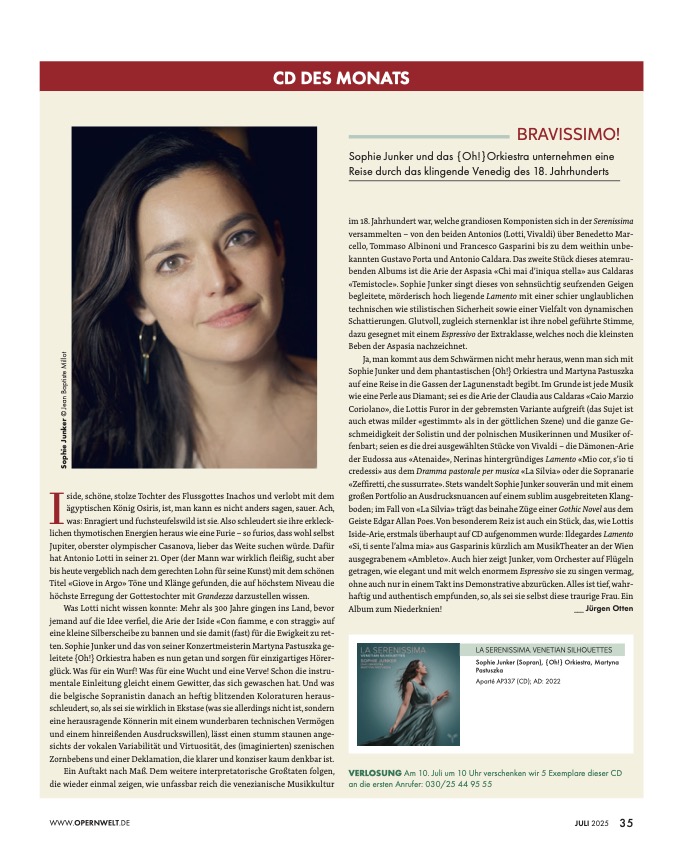 La Serenissima (Venetian Silhouettes) has just been named CD - Opernwelt! 